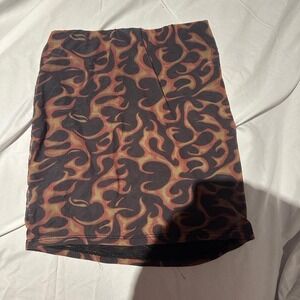 black and orange flame print mini skirt